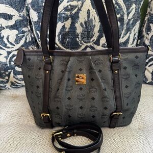 MCM Gray and Brown Tote with Iconic Monogram